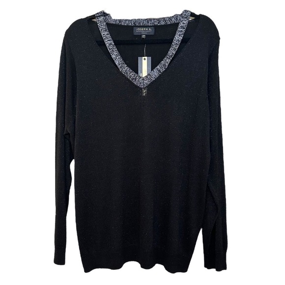JOSEPH A. Black & Silver V-Neck Sweater Accented with a Silver Metallic Cut-Out - Picture 2 of 9